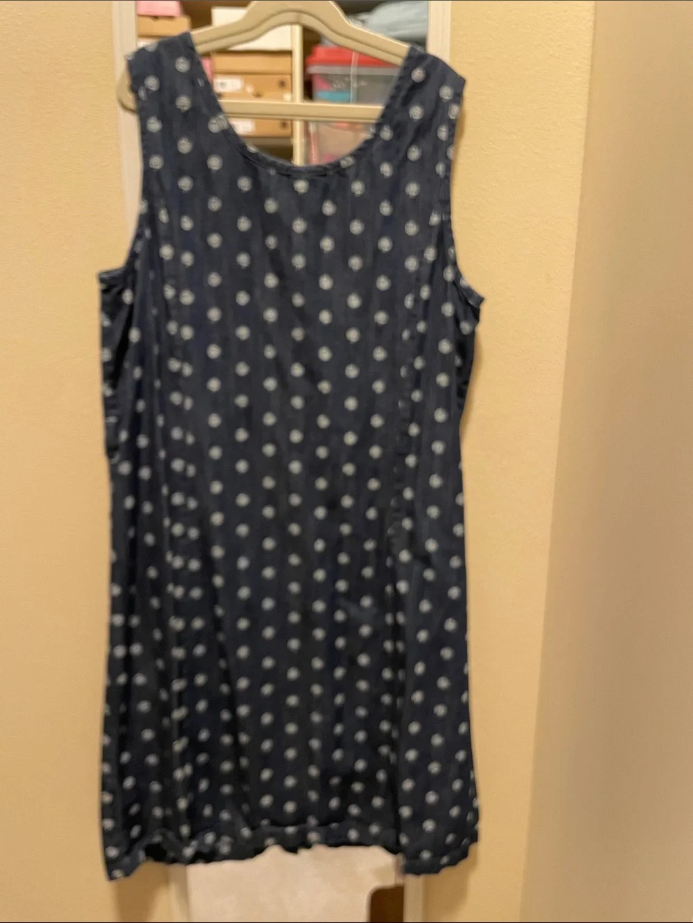 Hannah Andersson Navy Blue Polka Dot Button-Front Women Dress